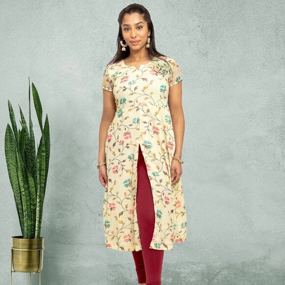 Light Ivory Printed Women's Kurta | Muvvas Boutique - Picture 1 of 5
